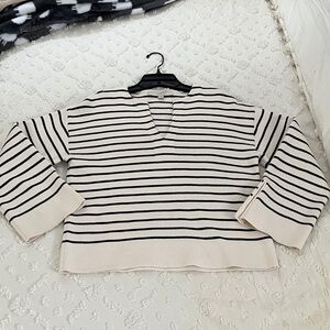 Loft Cream and Black Striped Sweater